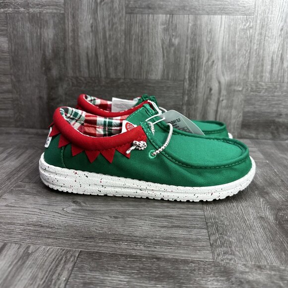 Hey Dude Kids size 4 Holiday Elf Green Red Slip On Shoes - Picture 1 of 8